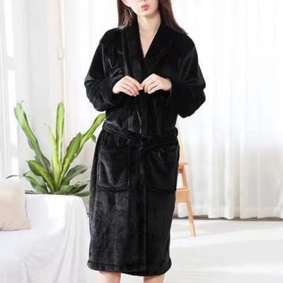 Men Women Plush Fleece Bath Robe Knee-Length Lapel Tie Design Water Absorbent Winter Loungewear Daily Wear Sleepwear