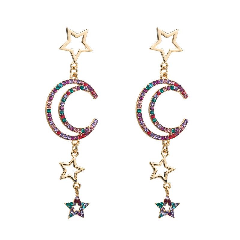 Women Baroque Style Drop Earrings Titanium Steel Alloy Pendant Earrings Acrylic Colorful Crystal Moon Star Shape Geometric Ear Ornaments