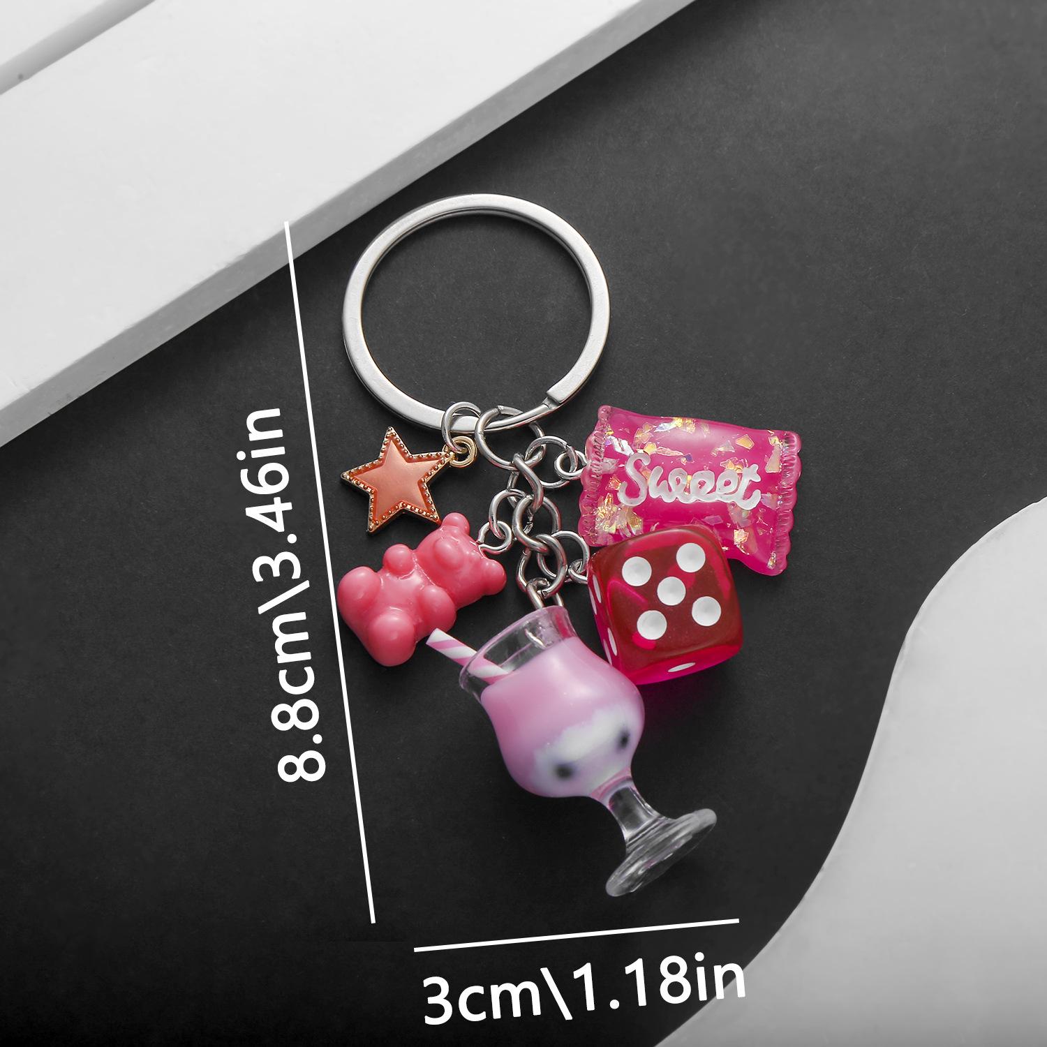 Creative Resin Rose Red Dice & Candy Bear Keychain Ornaments