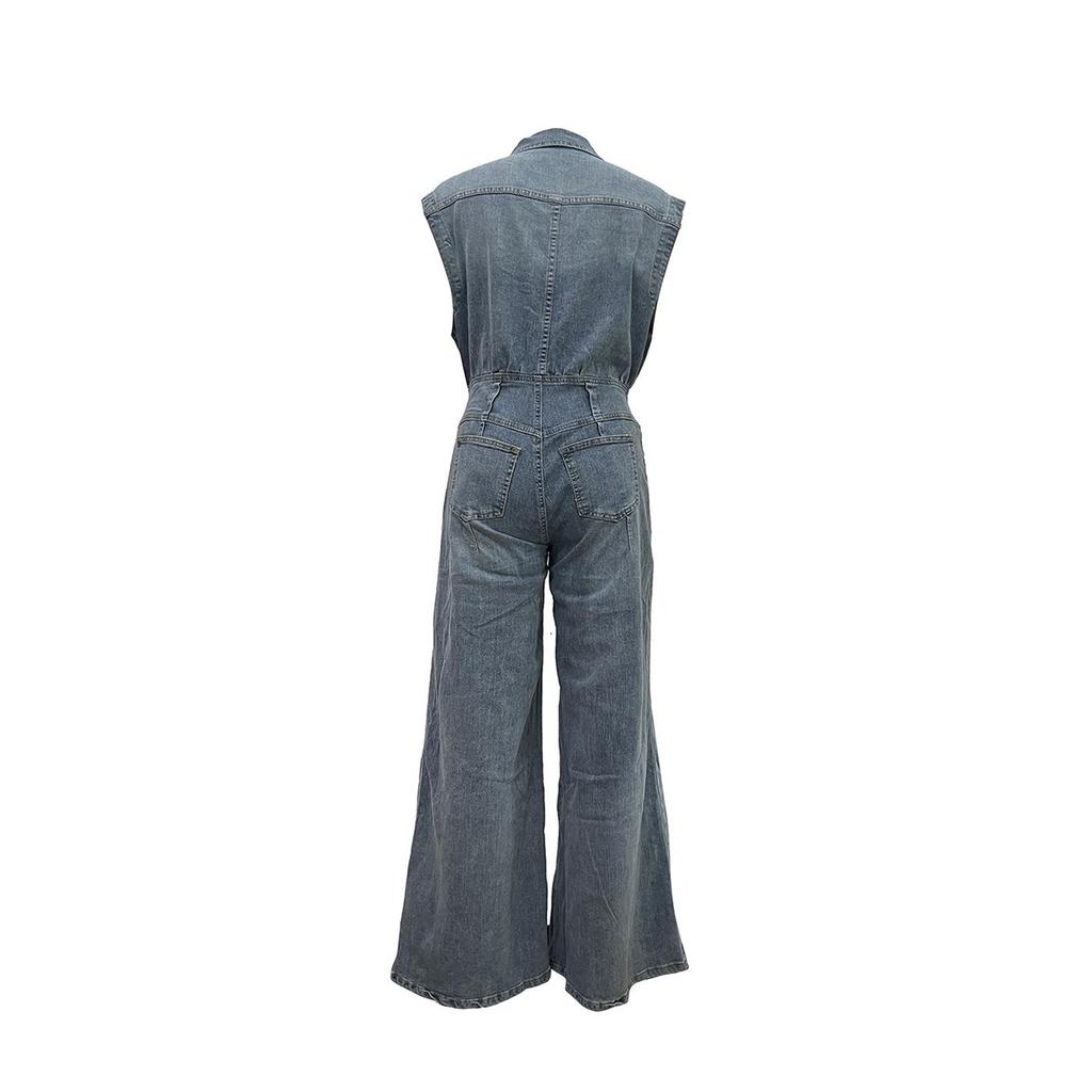 Women's Casual Washed Sleeveless Denim Jumpsuit with Wide-Leg Pants - TS1300 Cross-border Source