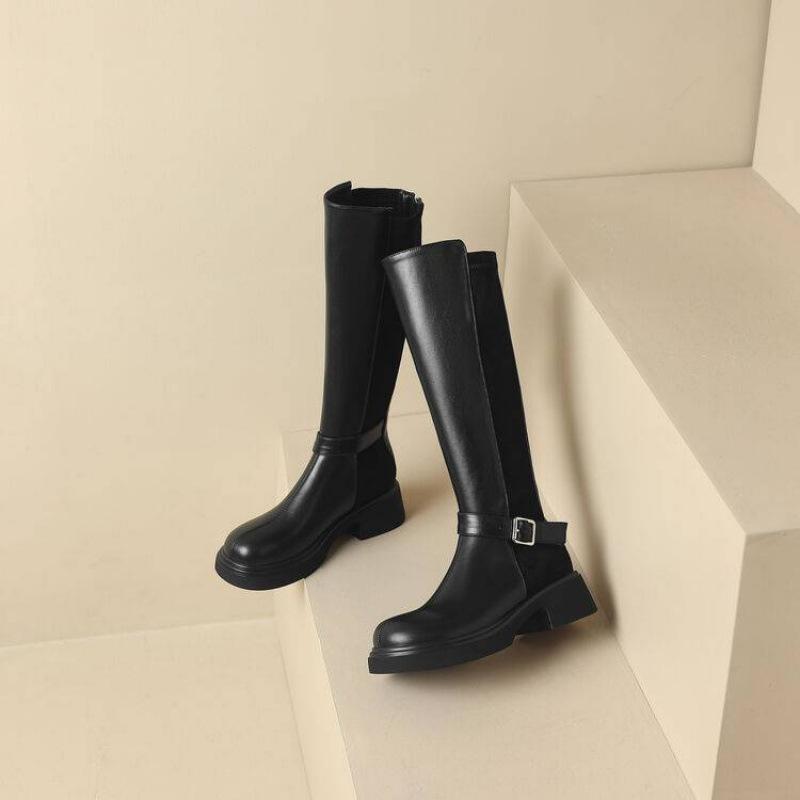 

Корейская версия ботинок Мартин большого размера на толстой подошве, нескользящие, на среднем каблуке, женские ботинки, задняя молния, однотонные, квадратный каблук, осень и зима, высокие b 39 чёрный