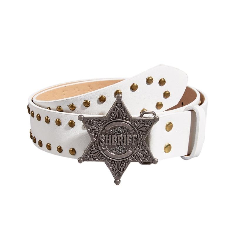 

New Trendy Jeans Belt with Star-shaped Buckle Y2K All-Matched Design Western Cowgirl Waist Belt Rivet Punk Wide Belt Decoration 105CM білий