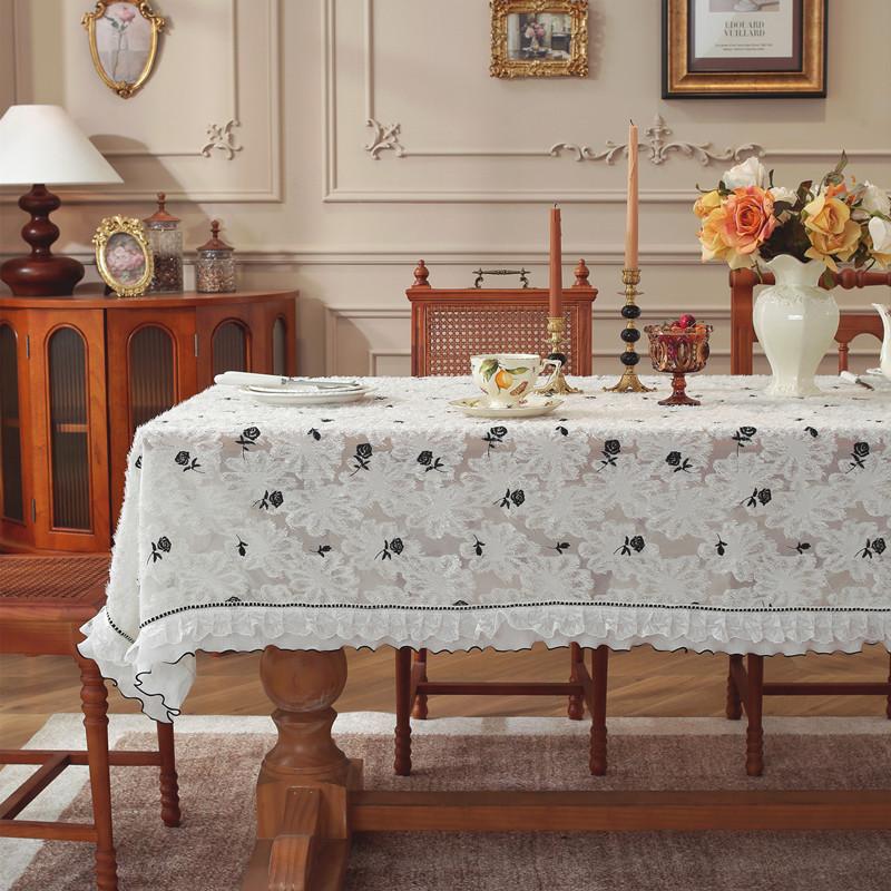 Medieval Black Lace Rose Relief Yarn Lotus Leaf Fungus Edge Coffee Table Tablecloth Dining Table Cloth