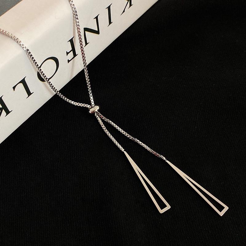 Fashionable Geometric Triangle Sweater Chain For Women Ins Metal Style Long Necklace
