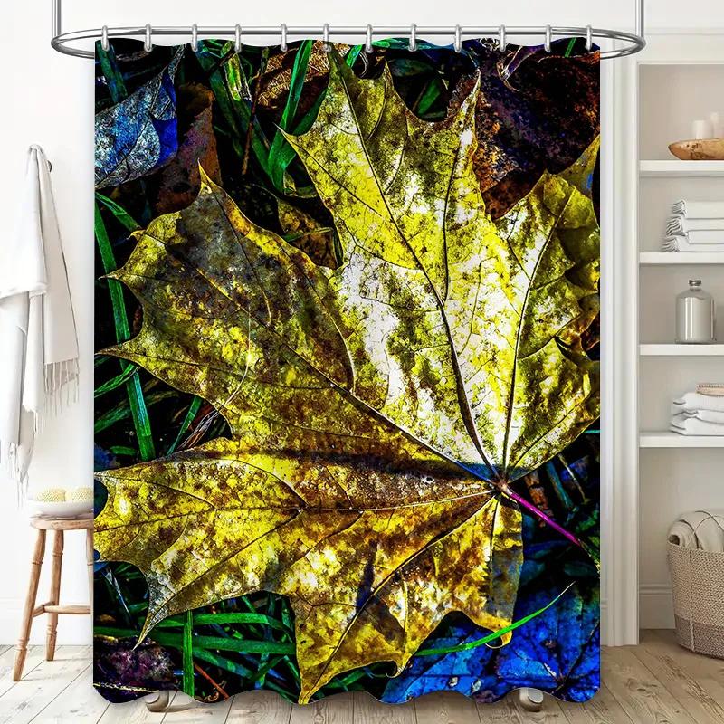

Luxury Leaf Shower Curtain Fall Leaves Decorative Bath Mat Shower Curtain W60H190(CM)-1 Pcs