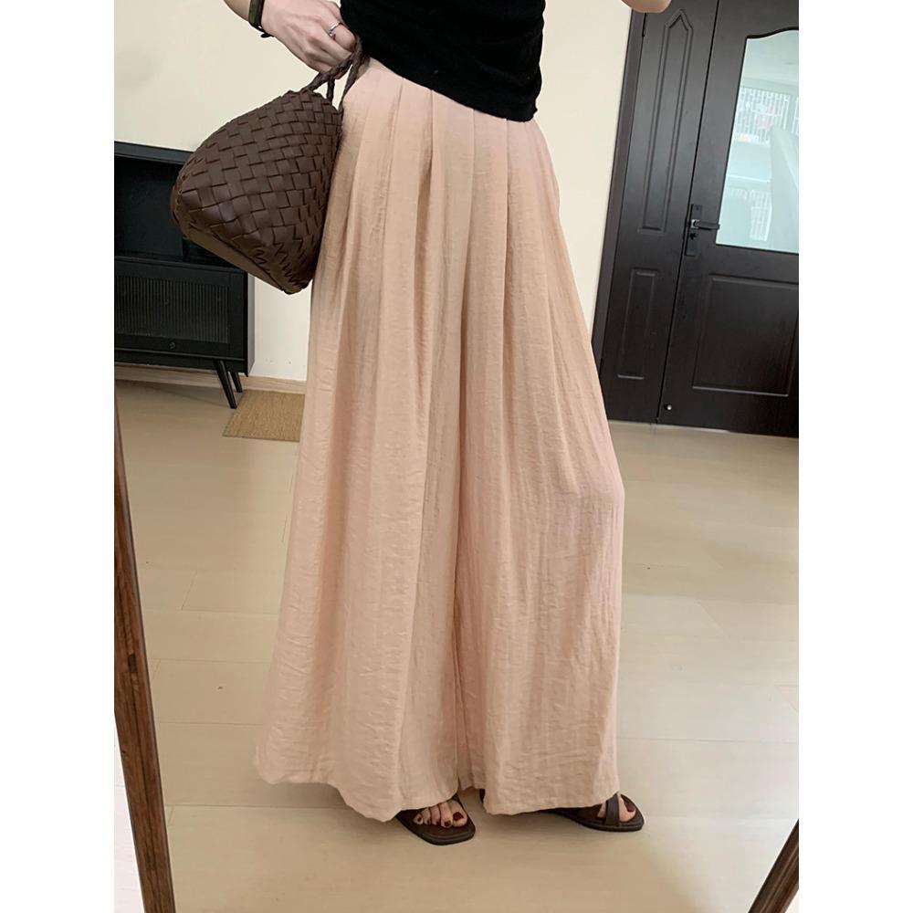 

DIMANAF 2025 Лето Весна Женские Новые Широкие Брюки Твердые Свободные Эластичные Плиссированные Элегантные Длинные Брюки One size бежевый