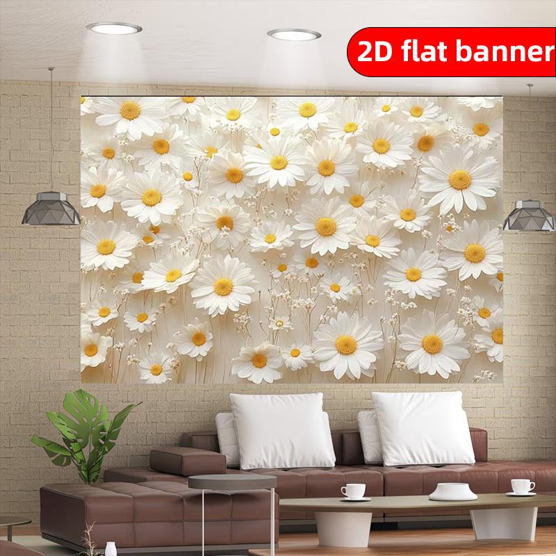 2D flaches Banner - Polyester Banner im nordischen Stil mit Gänseblümchenmuster, steigert das Glück, geeignet für Instagram-Stil.