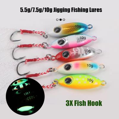 1Pcs/5Pcs Luminous Micro Metal Jigging Fishing Lures 5.5g/7.5g/10g Shore Casting Jig Lure Spoon Saltwater Artificial Sea Bait