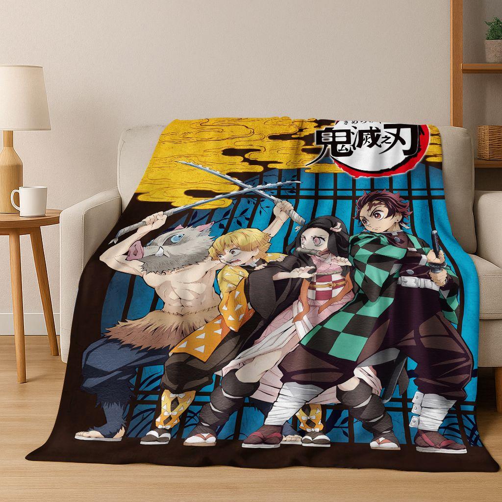Anime Demon S-Slayer Kamado Nezuko Tanjirou Cartoon Flannel Blanket,Cozy Soft Throw Blanket for Home Bedroom Bed Sofa Cover Kids
