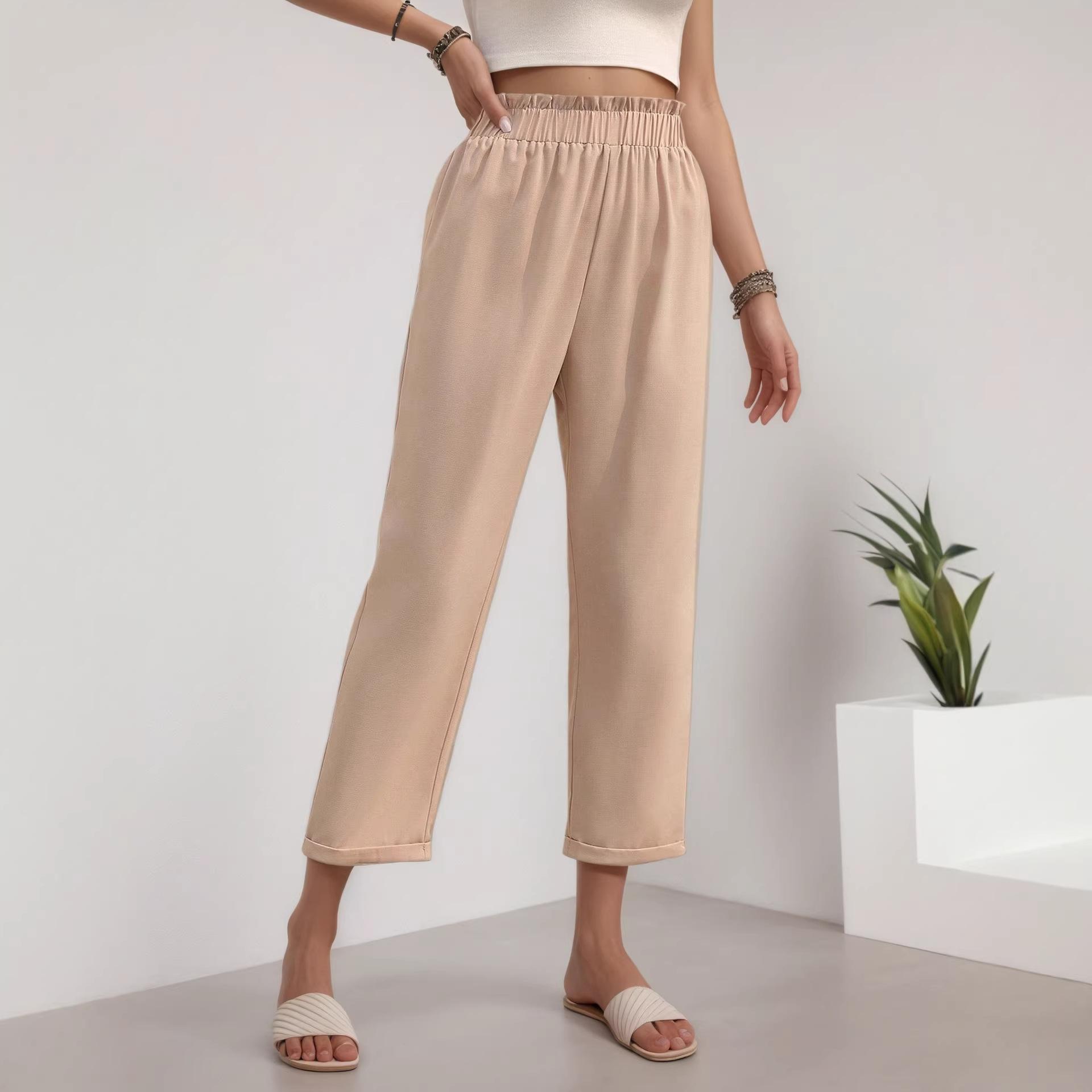 European and American casual pants women wish spring and summer new women s large-size women s clothing commuting pleated high-waisted straight pants XS