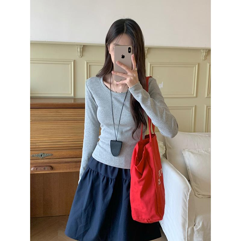 2025 Spring/Autumn Korean Style Long Sleeve Women's Slimming Round Neck T-shirt