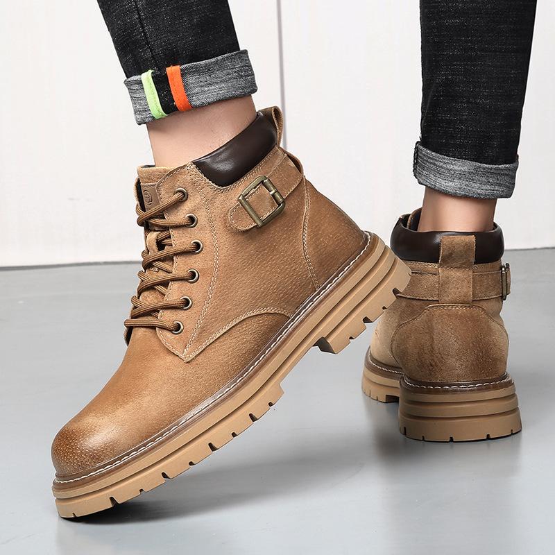 FashionDermis Retro Platform Boots for Men  Autumn Winter Fashion Casual Work Shoes Male Buckle Designer British Yellow Ankle Boots Man