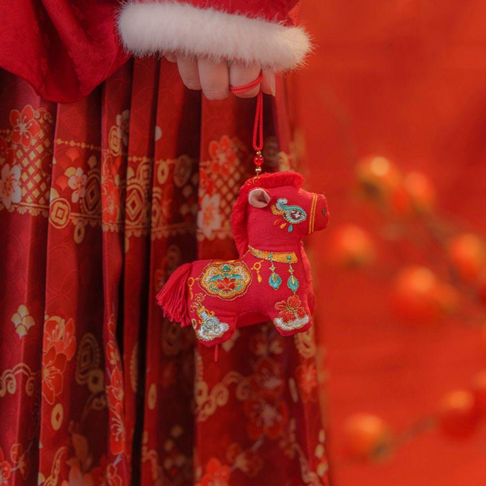 Brocade Zodiac Horse Sachet Embroidery Chinese Style Bag Horse Hanging Decoration Refillable Zipper Design Mascot Pony Pendant