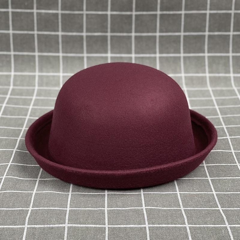 Curled Dome Woolen Top Hat Female Parent-Child Small Pot Hat Male And Female Baby Hat British Retro Bucket Hat