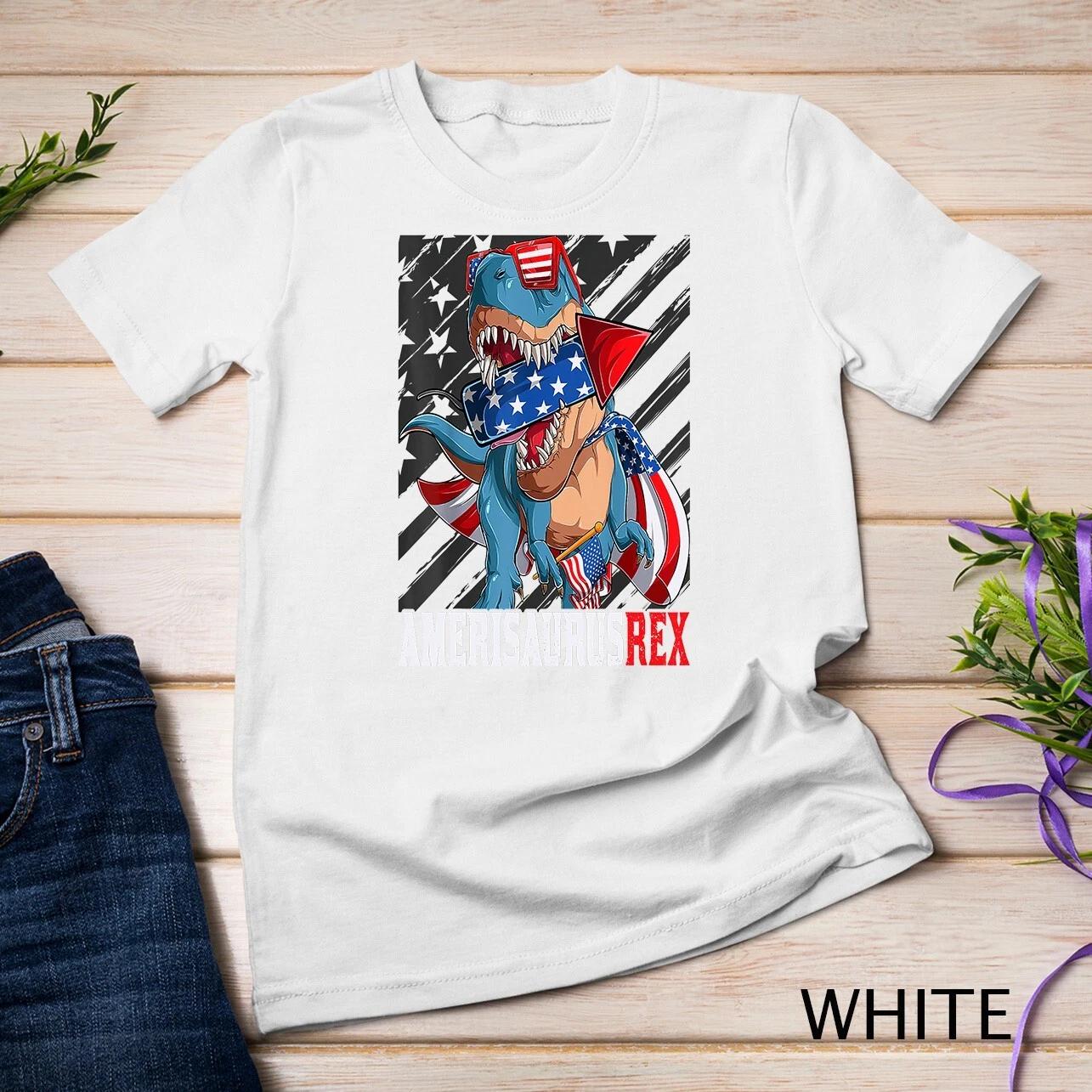 Dinosaur Amerisaurus T-Rex Men Boys Funny Fourth 4th Of July Unisex T-shirt 2XL