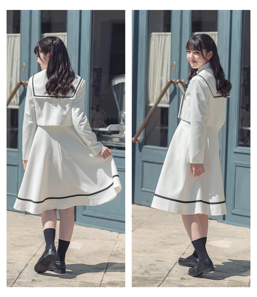 Graduation Ceremony Elementary School Girl Suit Clothes Formal Stephanie Jumper Skirt Blouse Ribbon Tie Patch 5 White 160cm [Arisana] Children's