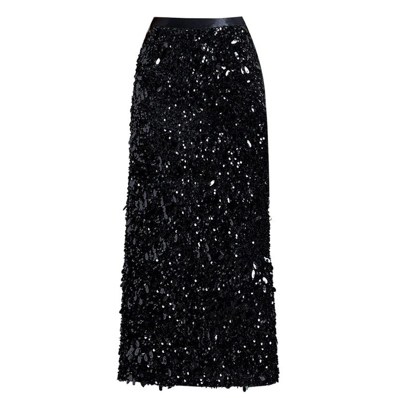 Winter Women's High-Waisted Velvet Sequin Bodycon Skirt - Stylish, Slimming, and Hip-Covering Design