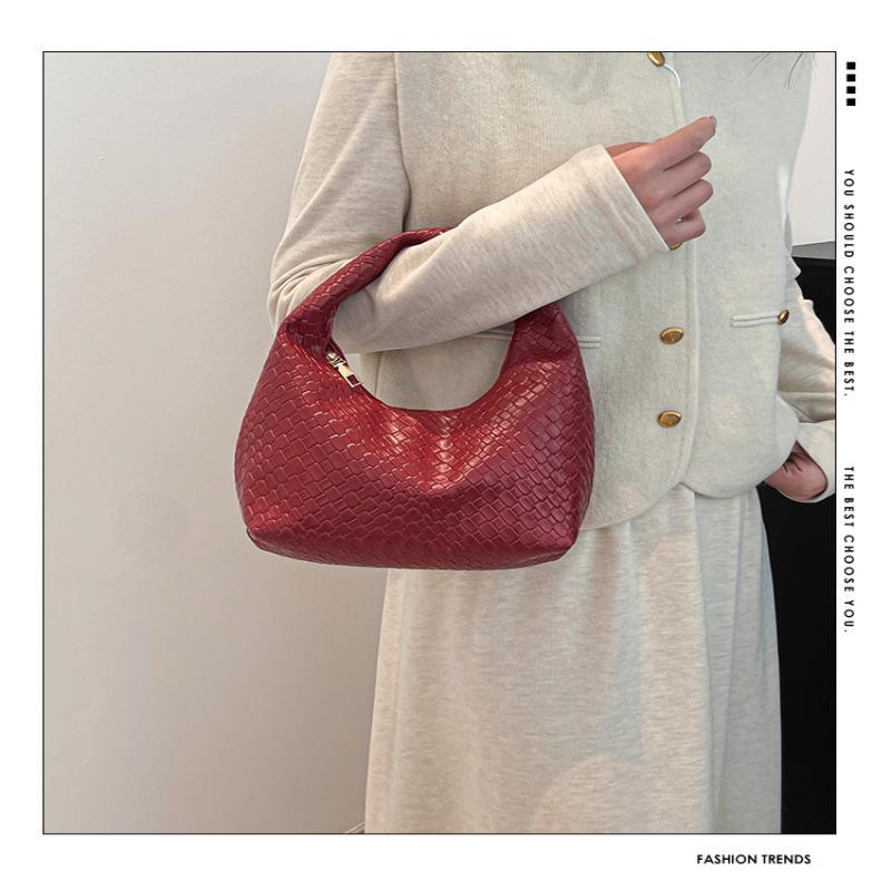 Women Classic Woven Embossed Soft Pu Leather Small Top Handle Hobo Shoulder Bag Casual Daily Handbag