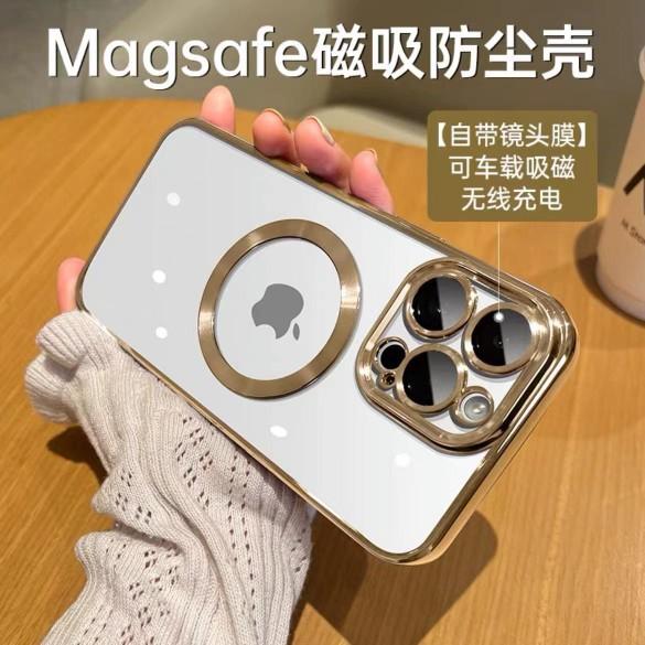 

Magnetic Phone Cases For iPhone 15 14 Plus 13 12 11 Pro Max Rimless Electroplated Shell Support Wireless Charging Transparent Magnet Cover
