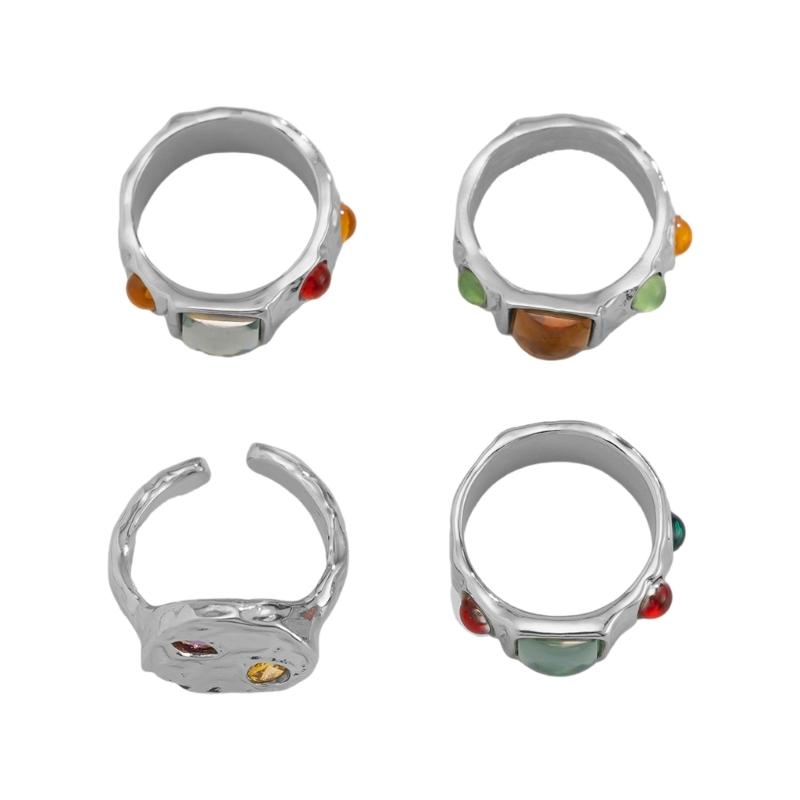 Fashionable Sturdy Metal Geometric Rings Set with Stylish Gemstones Portable for Fashion Women Ladies Casual Wear