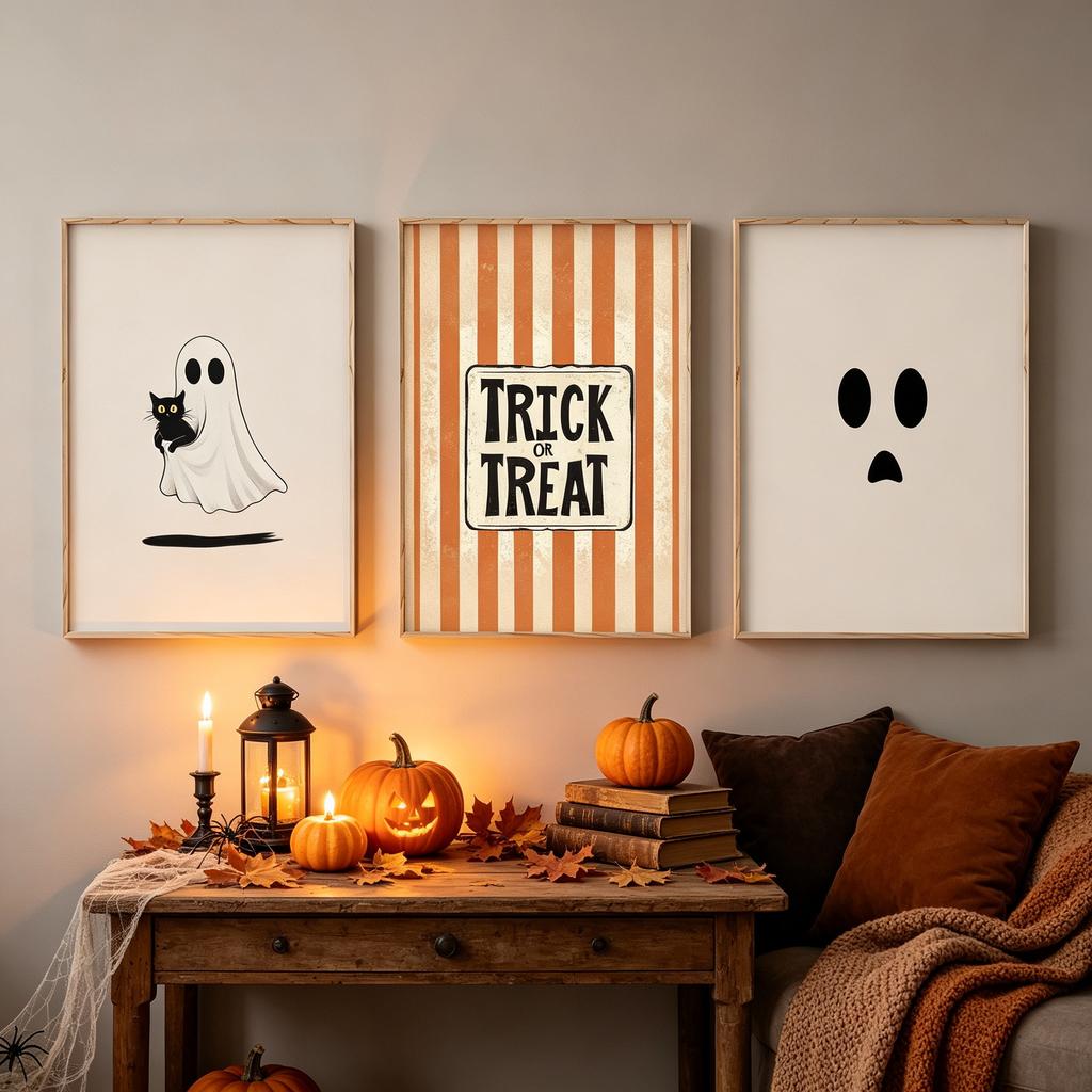 3pcs Vintage Cartoon Halloween Fall Art Prints Fall Autumn Forest Print Halloween Moody Cottagecore Fall Wall Decor Gift Poster