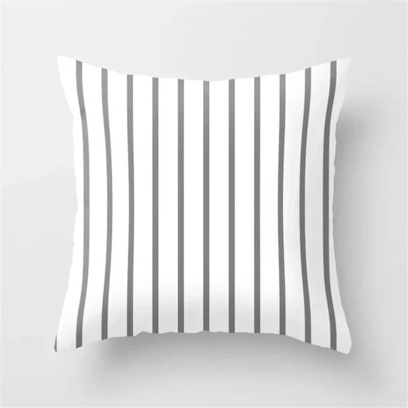 Modern Nodic Style Geometric Gray Pillowscase Polyester Grey Plaids Stripe  Cushion Covers Decorative Sofa Throw Pillows