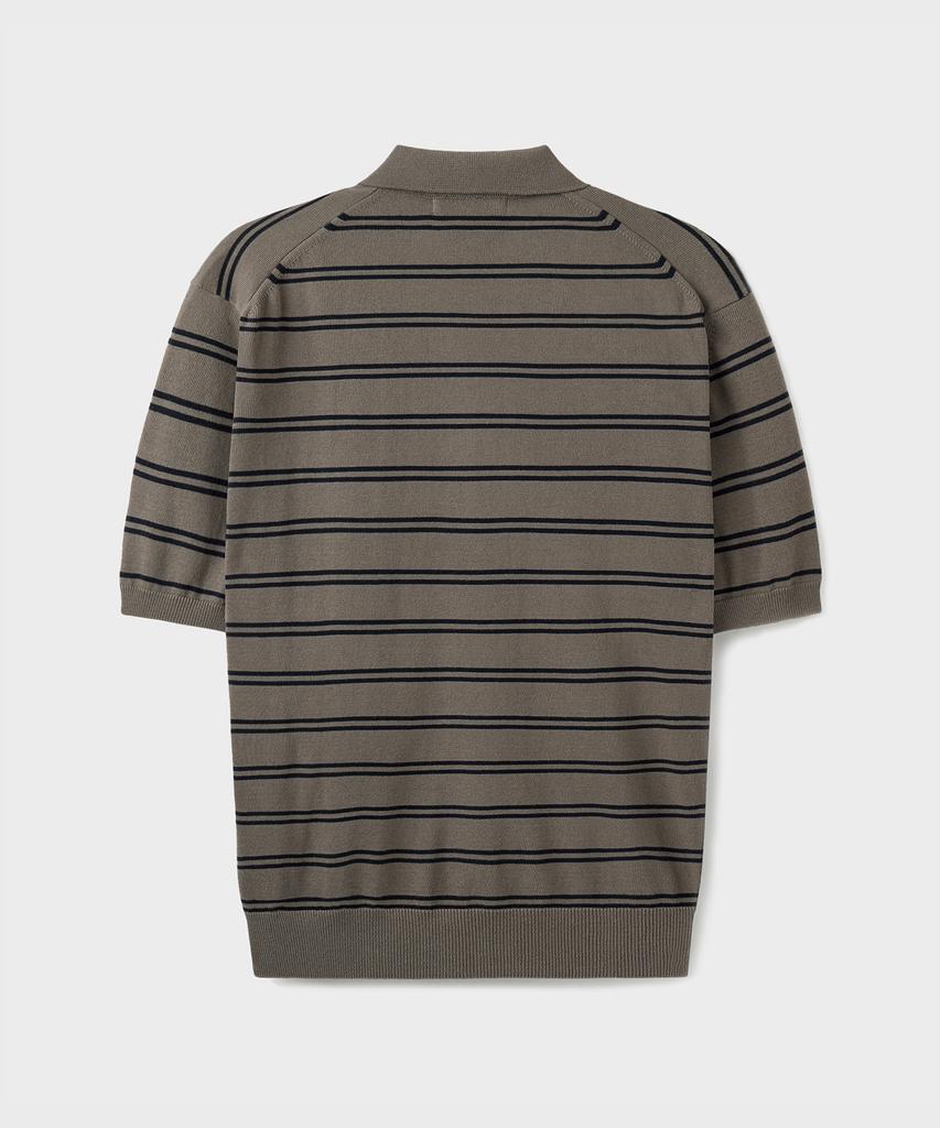 Beulaendideu Hard Twist Easy Polo Knit [Taupe Gray Stripe]