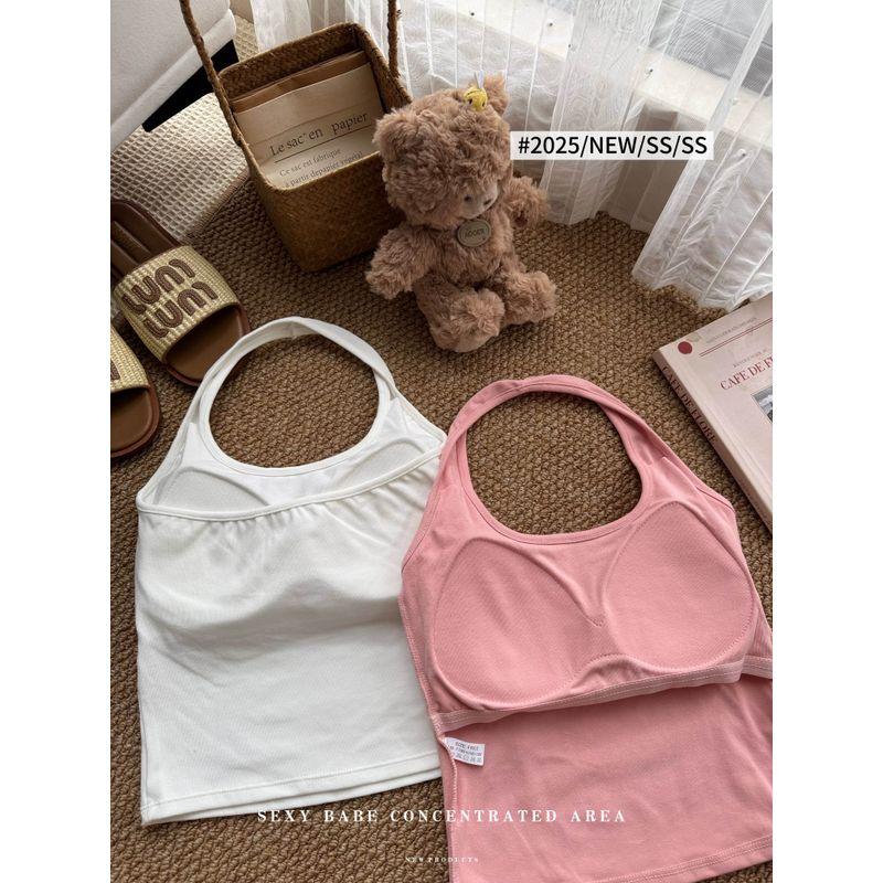 Kumikumi Gyaru Style Solid Halter Top Sling Women clothes Summer With Chest Pad Sexy Inner wear Base Top
