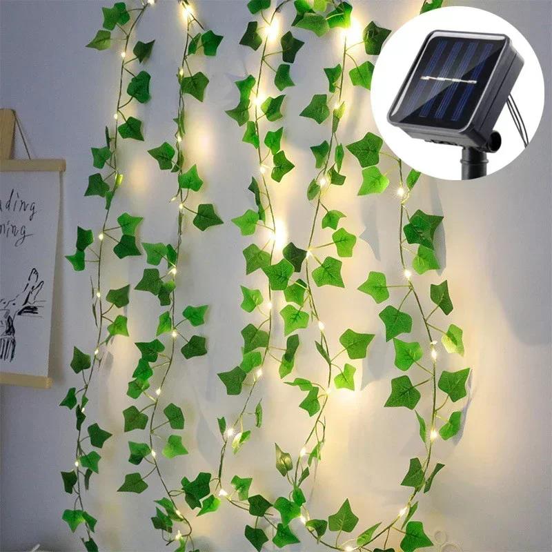 

LED Outdoor Garden Decor Solar Light Artificial Plants Leaf Fairy Light String Fence Wall Christmas Tree Wedding Decoration Lamp 2M 20LEDs