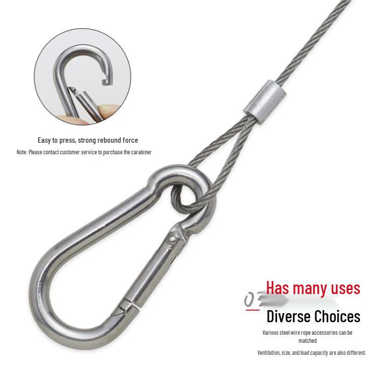 304 Stainless Steel Wire Rope Crimped Aluminum Sleeve Clothesline Safety Cable for Lighting Suspension and Anti-theft Hanging.
