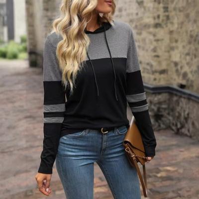Women's Loose Comfortable Fashionable And Casual Long Sleeved Patchwork Hooded Top