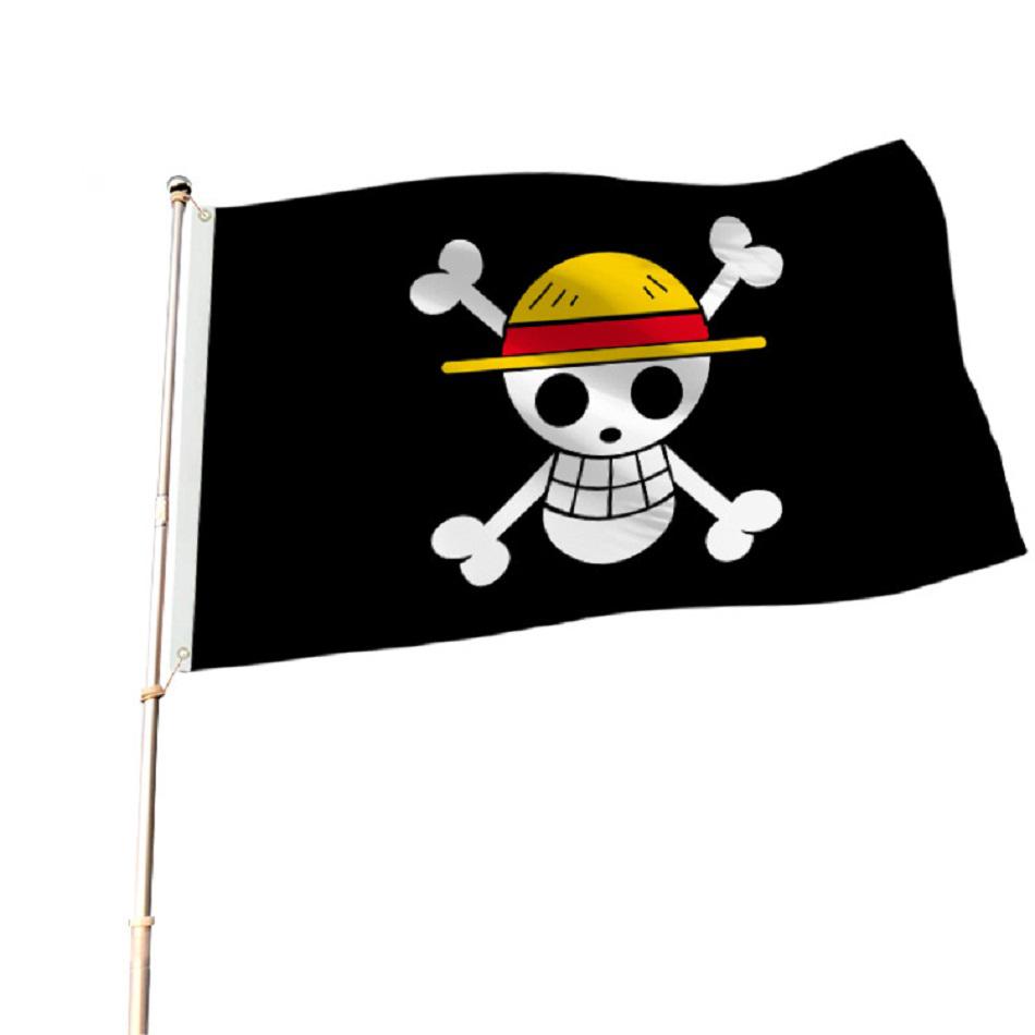 New One Piece 90*150CM Polyester Monkey D Luffy Skull Flag Room Wall Decor One Piece Straw Hat Pirates Trumpet Banner Flag Gift