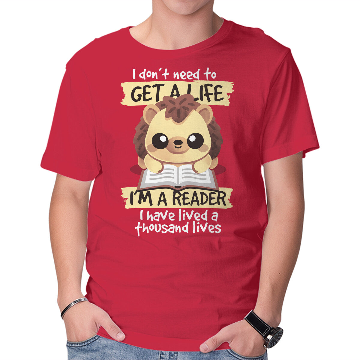 Unisex Crew Neck T-Shirt Reader Hedgehog Graphic Short Sleeve Casual Tee XL