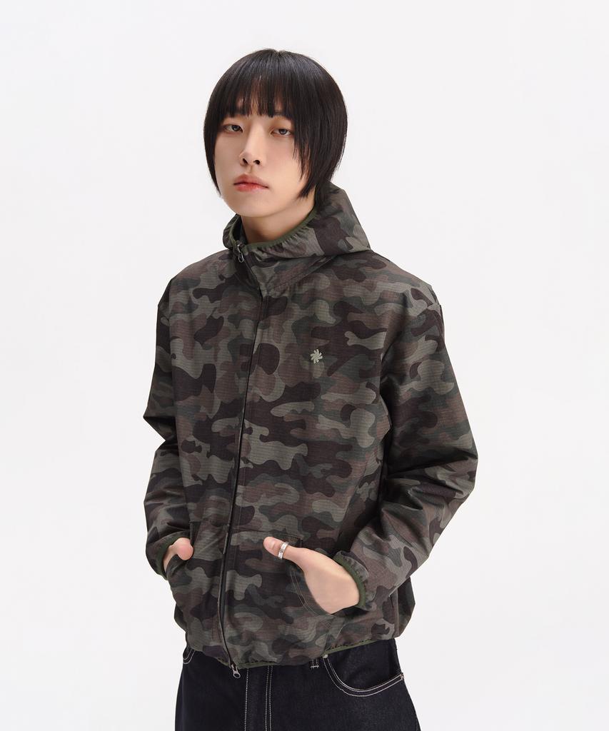 Slow Record House Ripstop Camo Windbreaker_Khaki