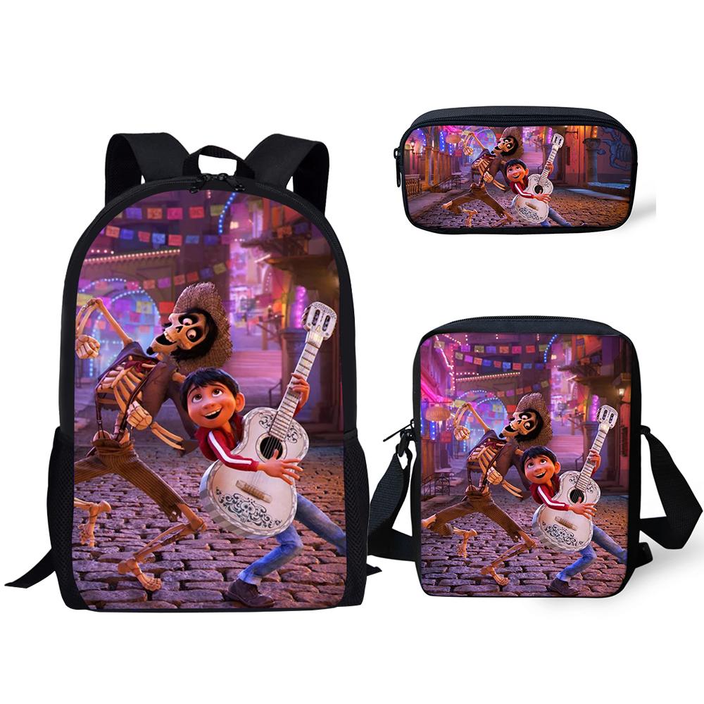 Popular COCO Music Skull Pattern 3D Print 3pcs/Set pupil School Bags Laptop Daypack Backpack Inclined shoulder bag Pencil Case