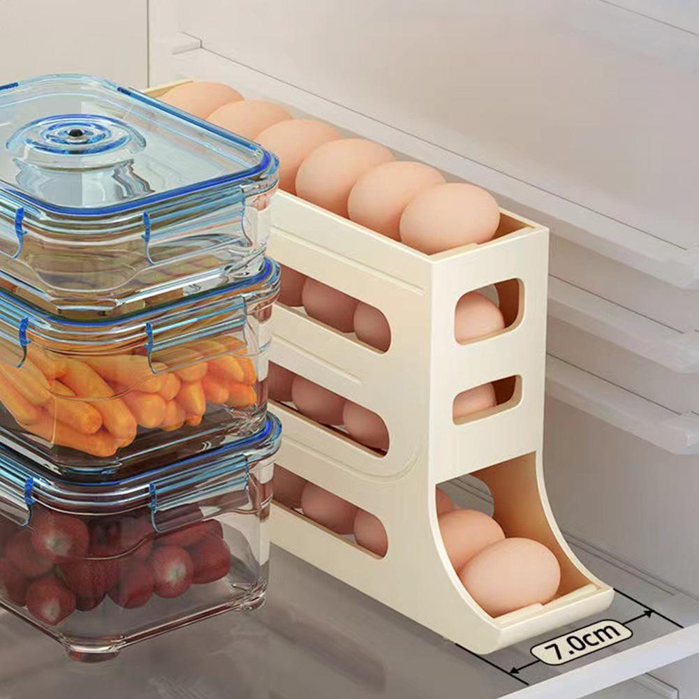 Automatic Rolling Egg Tray Organizer Space Saving Fridge Egg Rack Fridge Egg Storage Container for Refrigerator Kitchen Cabinets