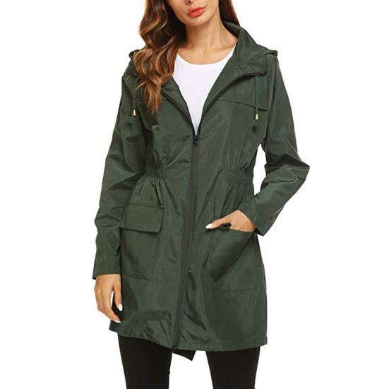 Outdoor Windproof Waterproof Lightweight Hooded Women Long Rain Coat Jacket