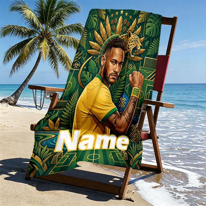 Custom Name Personalized Neymar Jr Print Beach Towel, for Trip Camping Beach Party Home Decor, Birthday Gift for Family & Friends