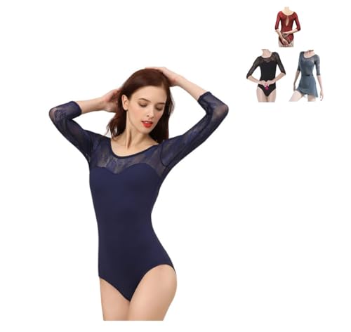 ProDance Mesh Simple Long Sleeve Ballet Leotard PLL005N (XL, Navy)