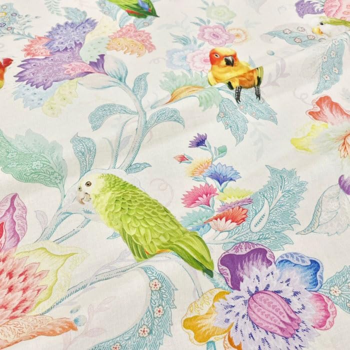 ST1001 Stylish Pattern Cotton Made In 21A Width 110cm X Nora. Bird, Parakeet, Parrot, Floral, Plant, Sarasa, Tropical, Large, Fabric, Handmade,