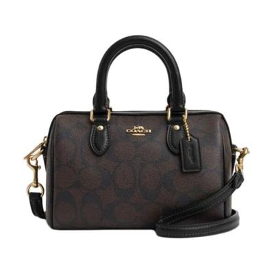 Rowan 18 Front Logo Classic and Elegant PVC Shoulder Crossbody Bag Handbag Small Size Women's Brown Presbyopia and Black