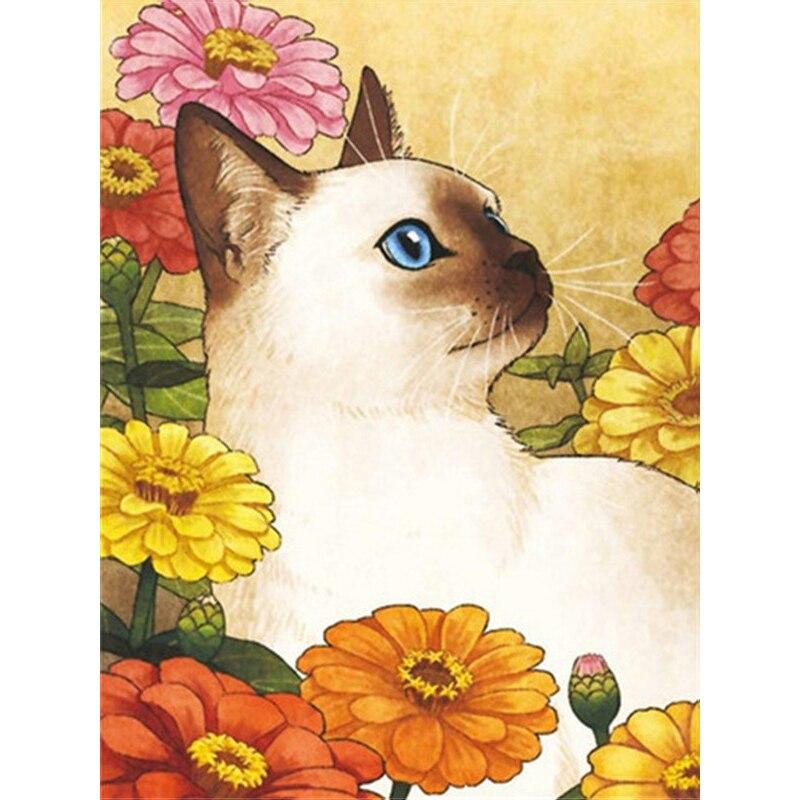 5D-Diamantgemälde zum Selbermachen, niedliche Katze, Diamant-Stickerei, Herbstlandschaft, Kreuzstich, voller runder Bohrer, Heimdekoration, manuelles Geschenk