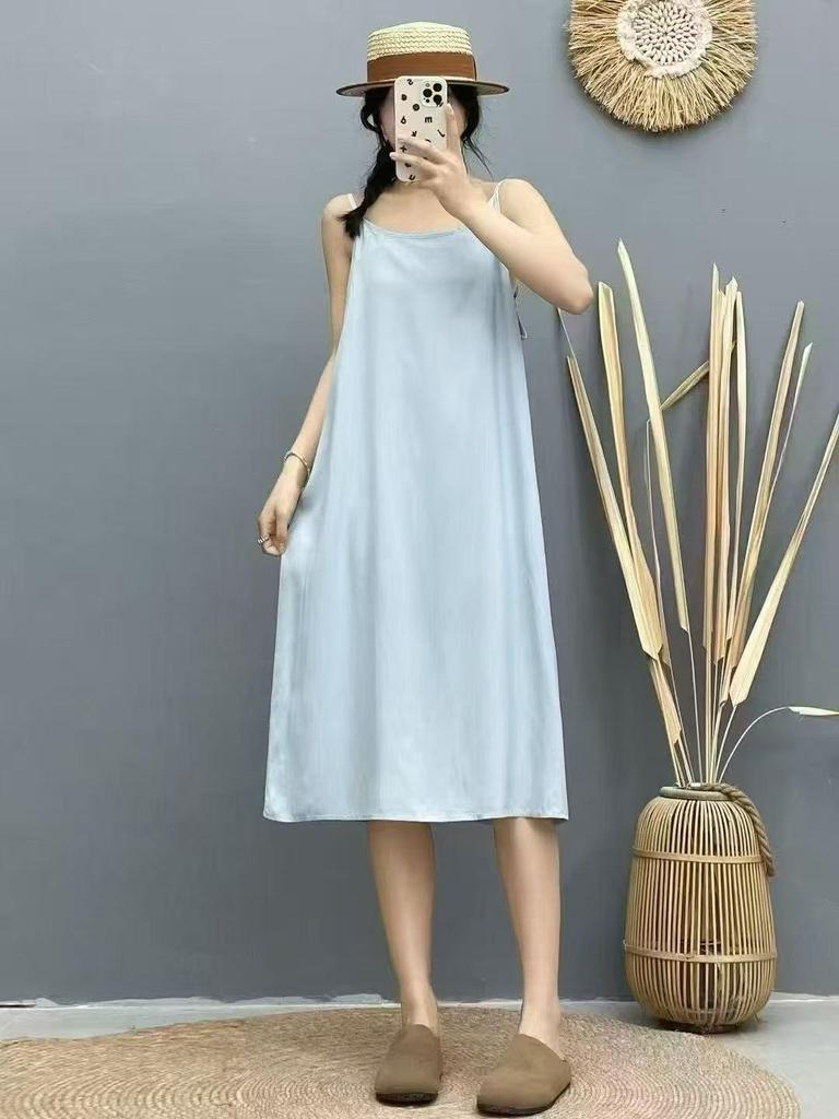 2026 Slimming Solid Color Spaghetti Strap Summer Dress