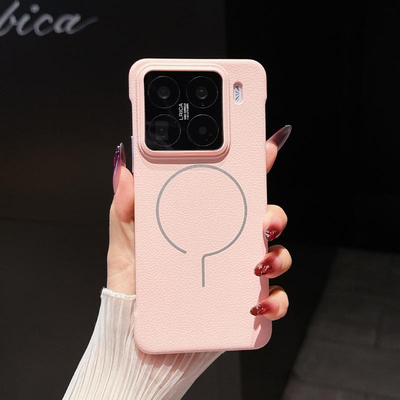 For Magsafe Magnetic Wireless Charging Solid Color Leather Not Border Hard PC Phone Case For Xiaomi 14 15 Ultra Pro Bumper Cover