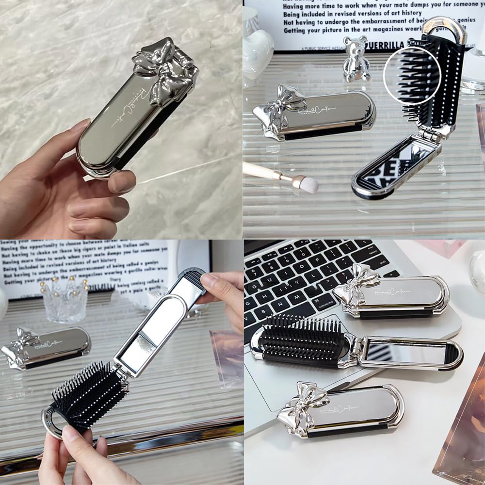 FUGSHIYI Folding Hair Brush with Portable Compact Static Electricity Suitable for Women and and Small Fits in a Makeup Portable Brush Mirror, Comb,