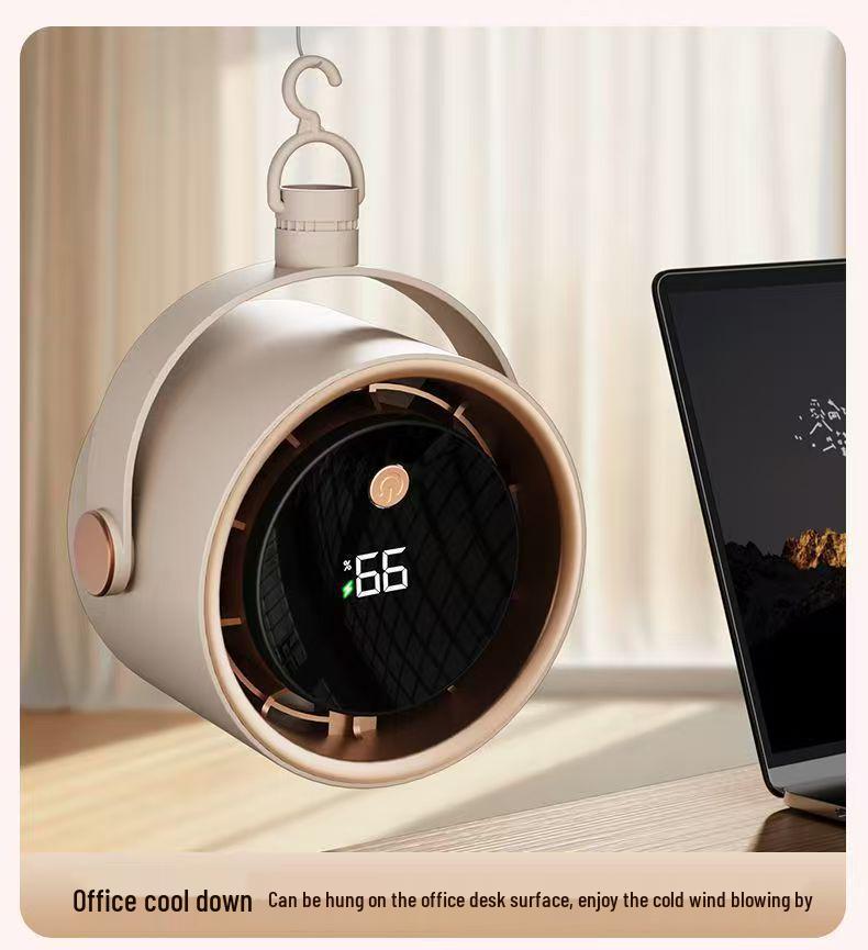 Compact Wall-Mounted Smart Fan with Digital Display, High-Speed Air Circulation, and Rechargeable Battery for Office and Home Use.