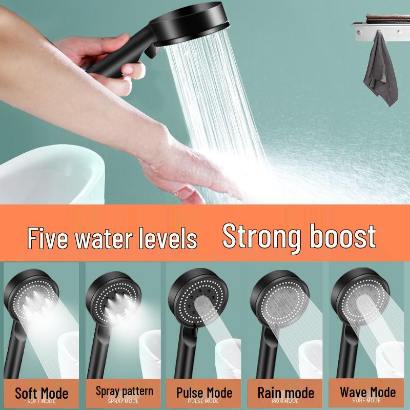 Black Warrior Handheld Shower Set: Five-Speed Booster Shower Head for Bathroom