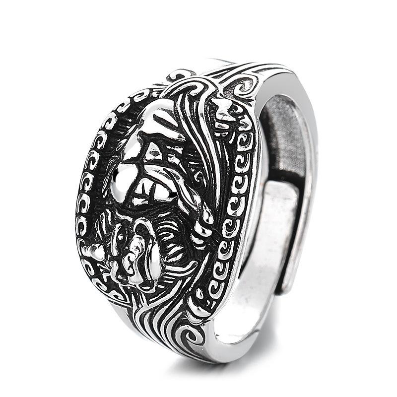 Ethnic Style Pixiu Ring for Men, Domineering and Trendy, Aged and Dyed Black Craft, Creative Index Finger Ring