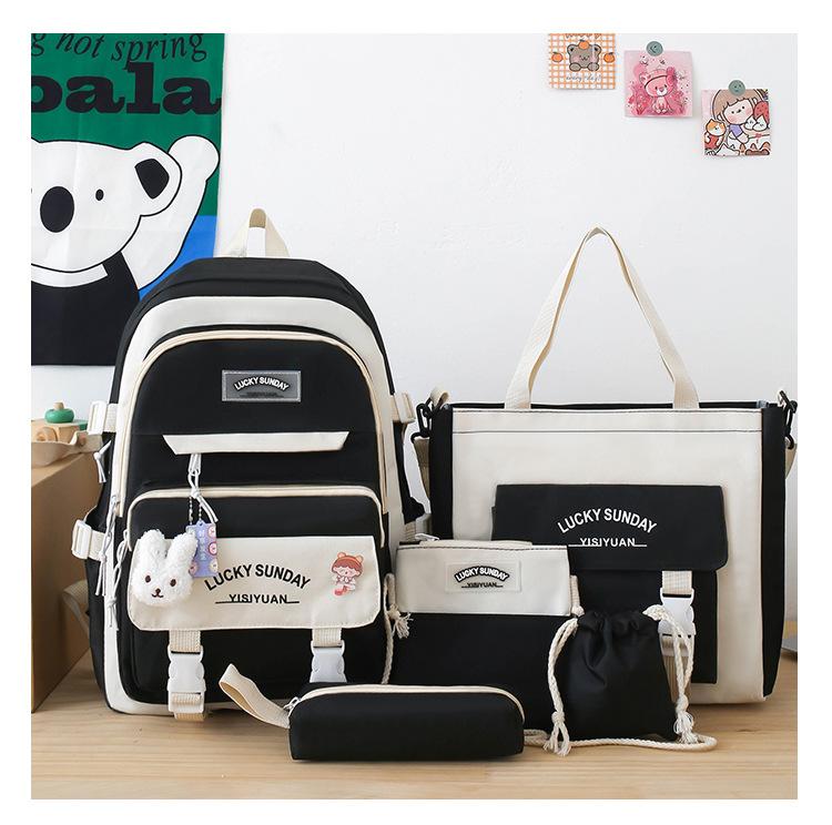School bag Primary school school bag Women's large-capacity middle school student backpack New casual backpack five-piece fashion