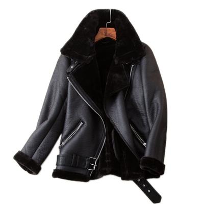 Wintermäntel Frauen Dicke Kunstleder Pelz Schaffell Weibliche Pelz Lederjacke Aviator Outwear